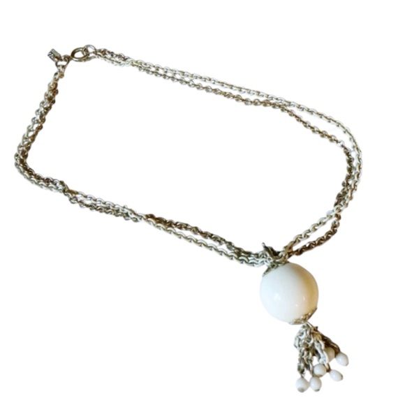 Emmons White & Silver Tasseled Sno-Ball Choker Necklace - Picture 10 of 14